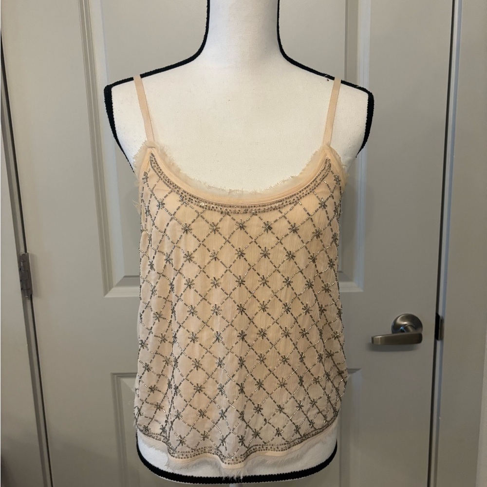 Abercrombie and Fitch beige beaded flowy tank blouse size XS